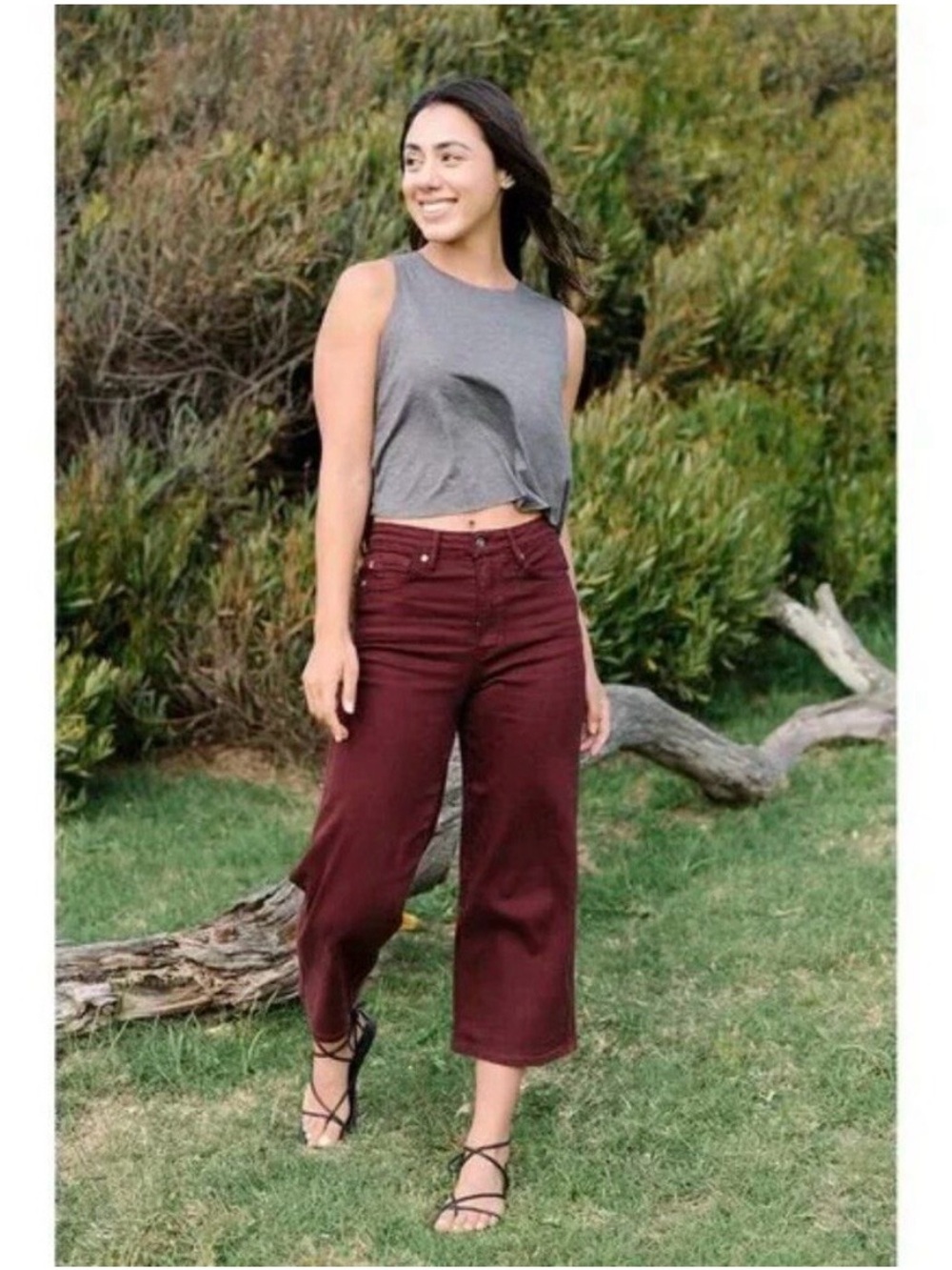 NWT Judy Blue Wide Leg Cropped High Waisted Tommy Control Jeans in Oxblood